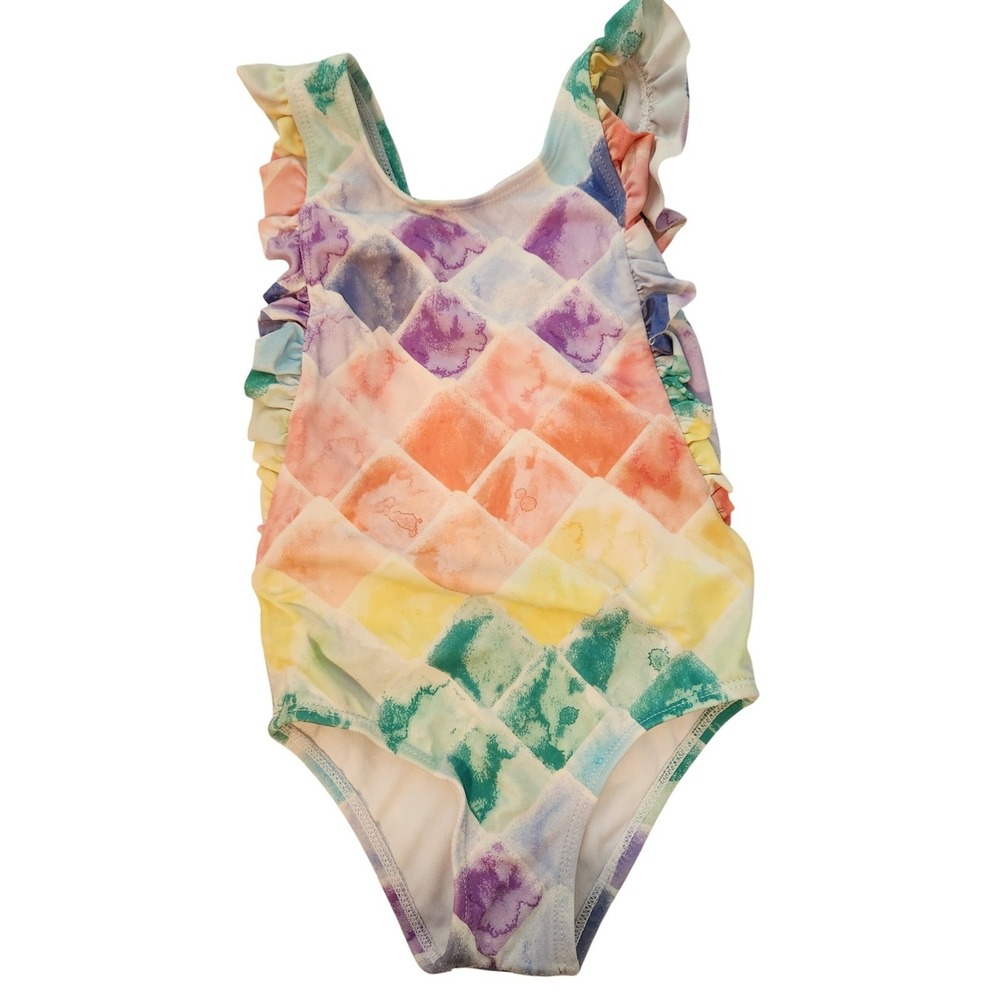 Gymboree Rainbow Watercolor Ruffle One Piece Swimsuit Kids Size 2T